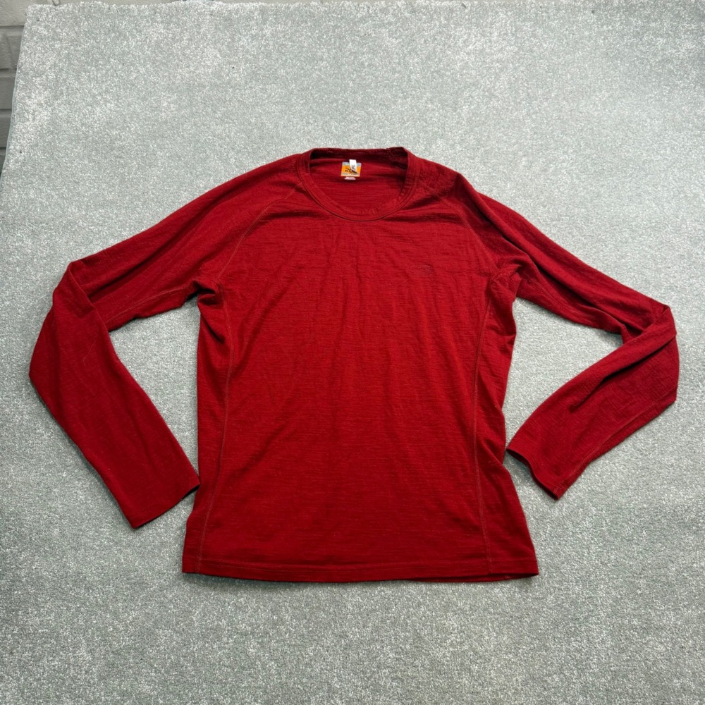 Icebreaker Bodyfit 200 Red Merino Wool Base Layer Long Sleeve Top Men M/L Hole